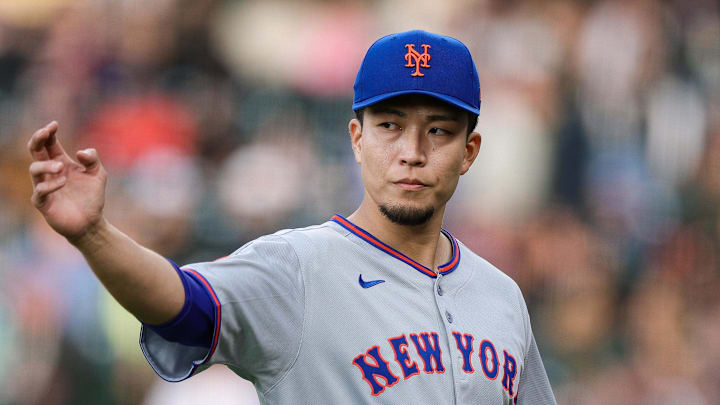 Jun 6, 2025; Denver, Colorado, USA; New York Mets starting pitcher Kodai Senga (34) in the first inning against the Colorado Rockies at Coors Field. Mandatory Credit: Isaiah J. Downing-Imagn Images