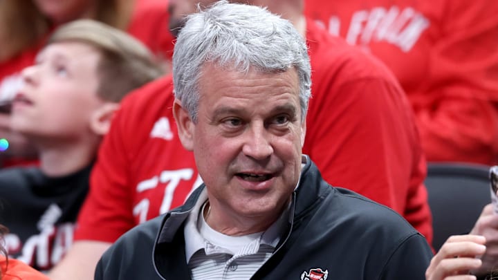 Mar 29, 2024; Dallas, TX, USA; North Carolina State Wolfpack athletic director Boo Corrigan before the semifinals of the South Regional of the 2024 NCAA Tournament against the Marquette Golden Eagles at American Airlines Center. Mandatory Credit: Kevin Jairaj-Imagn Images Mar 29, 2024; Dallas, TX, USA; North Carolina State Wolfpack athletic director Boo Corrigan before the semifinals of the South Regional of the 2024 NCAA Tournament against the Marquette Golden Eagles at American Airlines Center. Mandatory Credit: Kevin Jairaj-Imagn Images