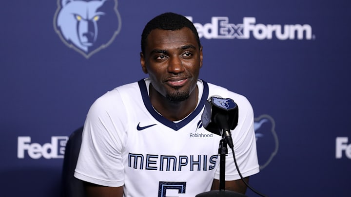 September 29, 2025; Memphis, Tennessee, USA; Memphis Grizzlies forward Vince Williams Jr. speaking to the media at the Grizzlies' 2025 Media Day. Mandatory Credit: Justin Ford-Getty Images