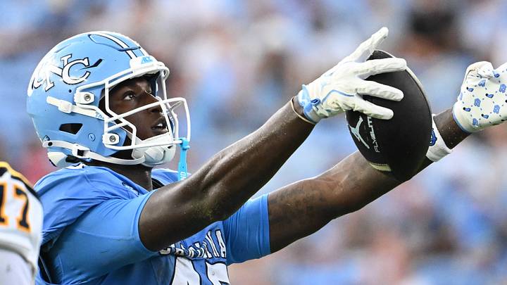 Sep 12, 2026; Chapel Hill, North Carolina, USA; North Carolina Tar Heels tight end Jelani Thurman (45) reacts after making a first down in the third quarter at Kenan Stadium. Mandatory Credit: Bob Donnan-Imagn Images Sep 12, 2026; Chapel Hill, North Carolina, USA; North Carolina Tar Heels tight end Jelani Thurman (45) reacts after making a first down in the third quarter at Kenan Stadium. Mandatory Credit: Bob Donnan-Imagn Images
