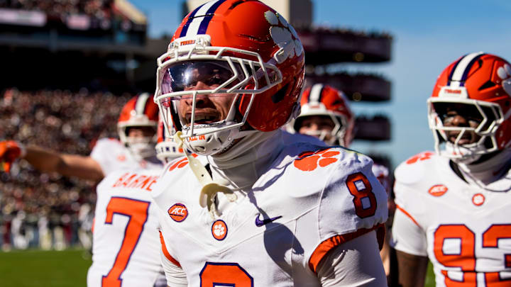 Clemson Tigers cornerback Avieon Terrell celebrates a play against the South Carolina Gamecocks.