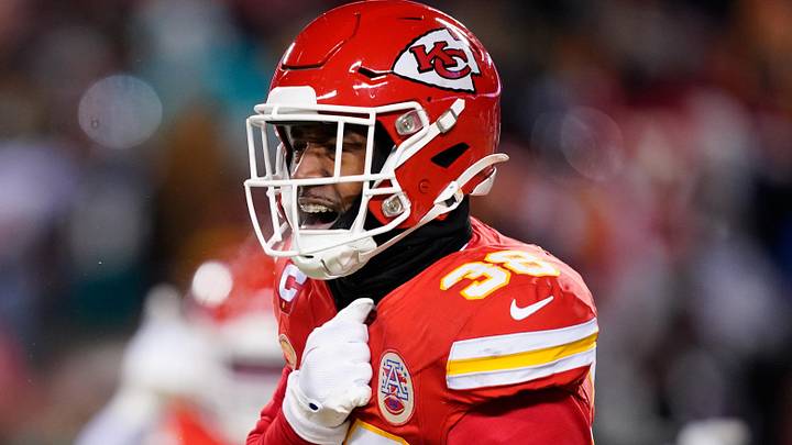 Jan 13, 2024; Kansas City, Missouri, USA; Kansas City Chiefs cornerback L'Jarius Sneed (38) reacts against the Miami Dolphins during the first half of the 2024 AFC wild card game at GEHA Field at Arrowhead Stadium. Mandatory Credit: Jay Biggerstaff-Imagn Images Jan 13, 2024; Kansas City, Missouri, USA; Kansas City Chiefs cornerback L'Jarius Sneed (38) reacts against the Miami Dolphins during the first half of the 2024 AFC wild card game at GEHA Field at Arrowhead Stadium. Mandatory Credit: Jay Biggerstaff-Imagn Images