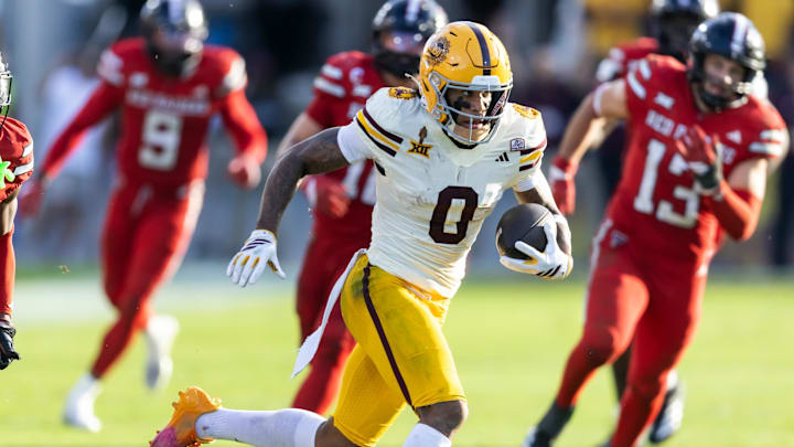 Oct 18, 2025; Tempe, Arizona, USA; Arizona State Sun Devils wide receiver Jordyn Tyson (0) against the Texas Tech Red Raiders in the second half at Mountain America Stadium. Mandatory Credit: Mark J. Rebilas-Imagn Images