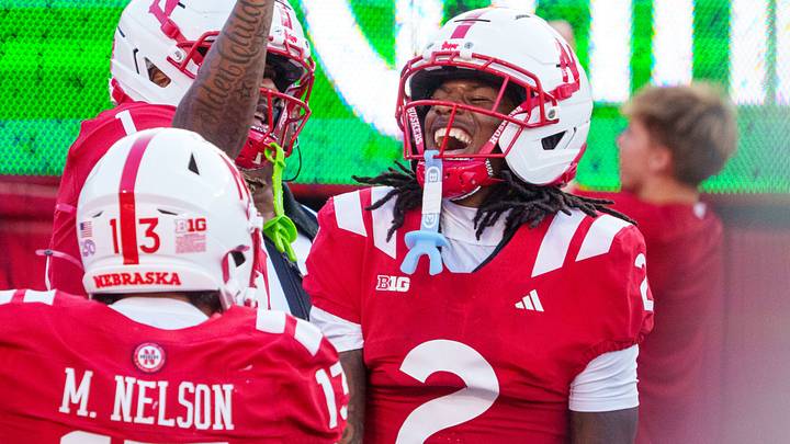 Nebraska wide receiver Jacory Barney Jr. (2) celebrates with Mekhi Nelson and Nyziah Hunter after scoring a touchdown against Bowling Green. Nebraska wide receiver Jacory Barney Jr. (2) celebrates with Mekhi Nelson and Nyziah Hunter after scoring a touchdown against Bowling Green.