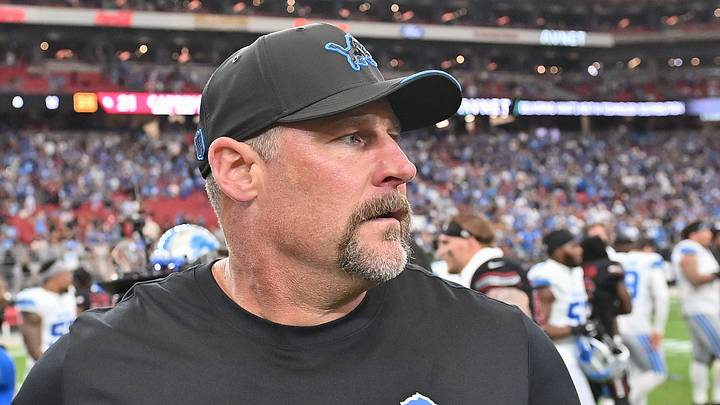 Detroit Lions head coach Dan Campbell looks on after a win against the Arizona Cardinals at State Farm Stadium Detroit Lions head coach Dan Campbell looks on after a win against the Arizona Cardinals at State Farm Stadium