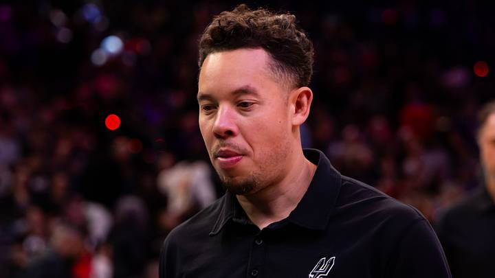 Dec 3, 2024; Phoenix, Arizona, USA; San Antonio Spurs interim head coach Mitch Johnson against the Phoenix Suns during an NBA Cup game at Footprint Center. Mandatory Credit: Mark J. Rebilas-Imagn Images