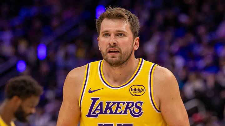 Mar 23, 2026; Detroit, Michigan, USA; Los Angeles Lakers Luka Doncic (77) reacts to a play against the Detroit Pistons during the second half at Little Caesars Arena. Mandatory Credit: David Reginek-Imagn Images