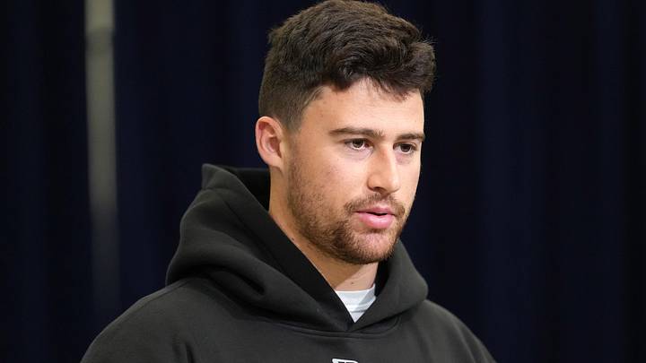 Northwestern defensive lineman Aidan Hubbard speaks during the NFL Scouting Combine at the Indiana Convention Center. Northwestern defensive lineman Aidan Hubbard speaks during the NFL Scouting Combine at the Indiana Convention Center.