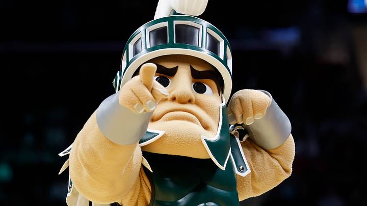 Mar 23, 2025; Cleveland, OH, USA; Michigan State Spartans mascot “Sparty” performs in the first half against the New Mexico Lobos during the NCAA Tournament Second Round at Rocket Arena. Mandatory Credit: Rick Osentoski-Imagn Images Mar 23, 2025; Cleveland, OH, USA; Michigan State Spartans mascot “Sparty” performs in the first half against the New Mexico Lobos during the NCAA Tournament Second Round at Rocket Arena. Mandatory Credit: Rick Osentoski-Imagn Images