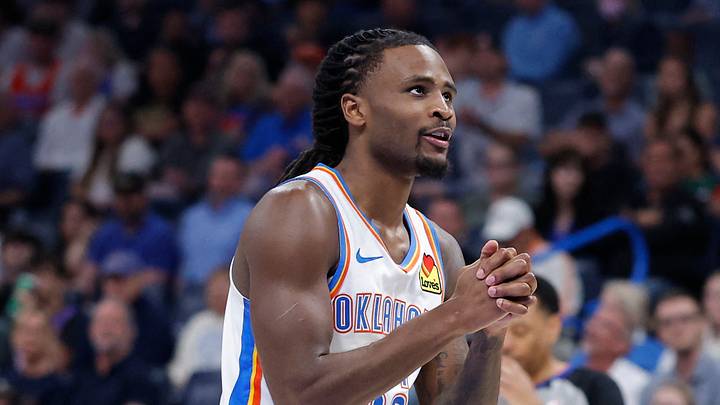 Mar 30, 2026; Oklahoma City, Oklahoma, USA; Oklahoma City Thunder guard Cason Wallace (22) reacts after a play against the Detroit Pistons during overtime at Paycom Center. Mandatory Credit: Alonzo Adams-Imagn Images Mar 30, 2026; Oklahoma City, Oklahoma, USA; Oklahoma City Thunder guard Cason Wallace (22) reacts after a play against the Detroit Pistons during overtime at Paycom Center. Mandatory Credit: Alonzo Adams-Imagn Images