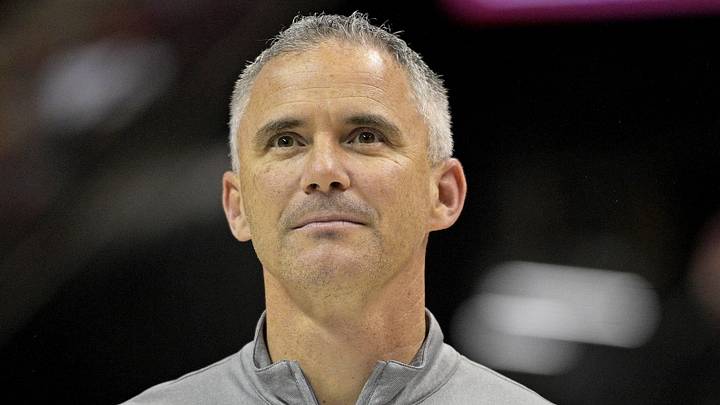 Mar 9, 2024; Tallahassee, Florida, USA; Florida State Seminoles head football coach Mike Norvell accepts the Bear Bryant coach of the Year award during a media timeout of a basketball game against the Miami Hurricanes at Donald L. Tucker Center. Mandatory Credit: Melina Myers-Imagn Images