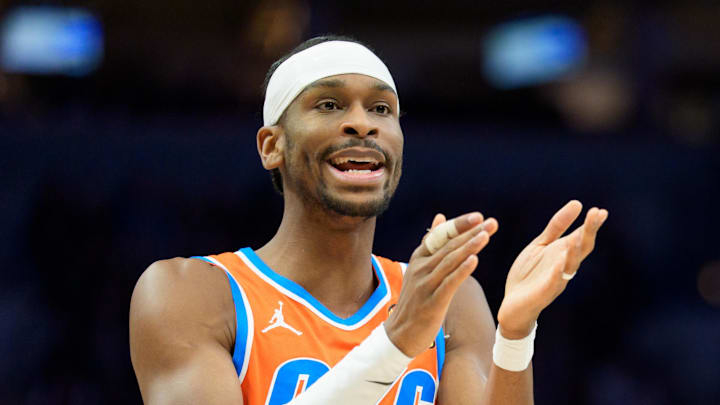 Jan 29, 2026; Minneapolis, Minnesota, USA; Oklahoma City Thunder guard Shai Gilgeous-Alexander (2) gestures to teammates in the second quarter against the Minnesota Timberwolves at Target Center. Mandatory Credit: Matt Blewett-Imagn Images Jan 29, 2026; Minneapolis, Minnesota, USA; Oklahoma City Thunder guard Shai Gilgeous-Alexander (2) gestures to teammates in the second quarter against the Minnesota Timberwolves at Target Center. Mandatory Credit: Matt Blewett-Imagn Images