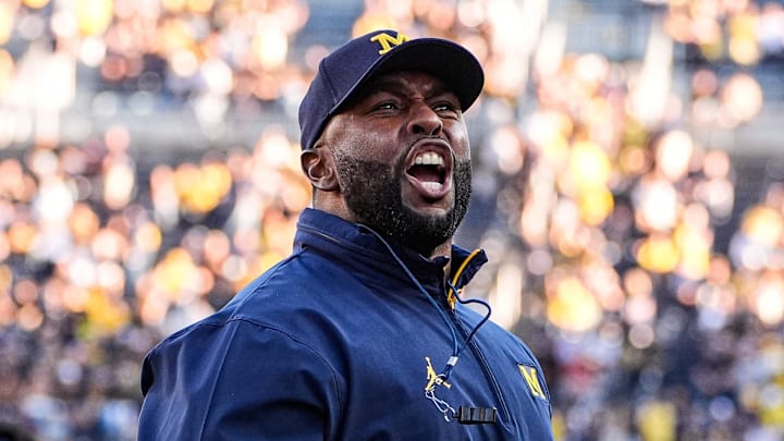 Michigan head coach Sherrone Moore fires up the student section during warm up ahead of the New Mexico game at Michigan Stadium in Ann Arbor on Saturday, August 30, 2025. Michigan head coach Sherrone Moore fires up the student section during warm up ahead of the New Mexico game at Michigan Stadium in Ann Arbor on Saturday, August 30, 2025.
