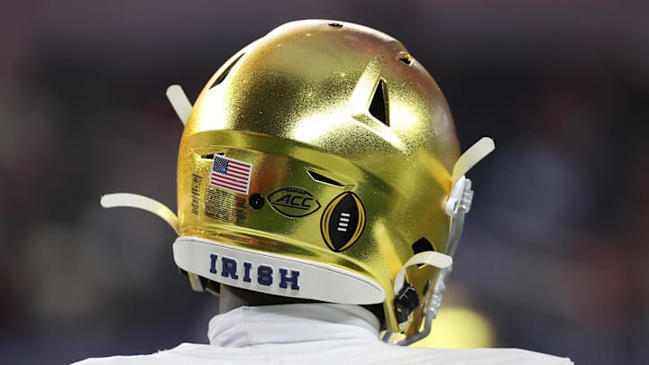 View of Notre Dame Fighting Irish defensive lineman 