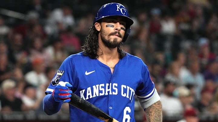 Jul 6, 2025; Phoenix, Arizona, USA; Kansas City Royals second base Jonathan India (6) reacts after striking out against the Arizona Diamondbacks in the fourth inning at Chase Field. Mandatory Credit: Rick Scuteri-Imagn Images Jul 6, 2025; Phoenix, Arizona, USA; Kansas City Royals second base Jonathan India (6) reacts after striking out against the Arizona Diamondbacks in the fourth inning at Chase Field. Mandatory Credit: Rick Scuteri-Imagn Images