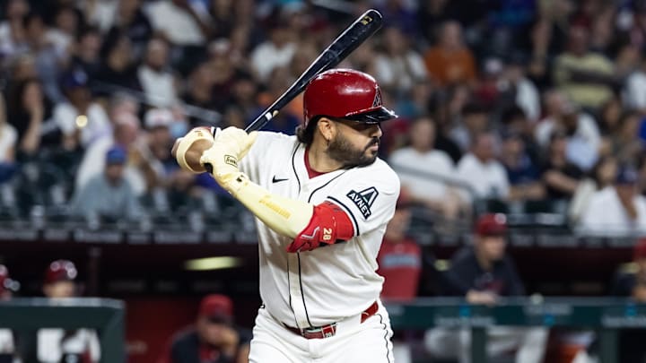 Jul 22, 2025; Phoenix, Arizona, USA; Arizona Diamondbacks designated hitter Eugenio Suarez against the Houston Astros at Chase Field. Jul 22, 2025; Phoenix, Arizona, USA; Arizona Diamondbacks designated hitter Eugenio Suarez against the Houston Astros at Chase Field.