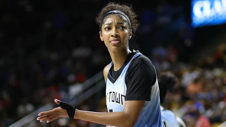 Jul 8, 2025; Fairfax, Virginia, USA; Chicago Sky forward Angel Reese (5) looks on during the first half against the Washington Mystics at EagleBank Arena. Mandatory Credit: Daniel Kucin Jr.-Imagn Images Jul 8, 2025; Fairfax, Virginia, USA; Chicago Sky forward Angel Reese (5) looks on during the first half against the Washington Mystics at EagleBank Arena. Mandatory Credit: Daniel Kucin Jr.-Imagn Images