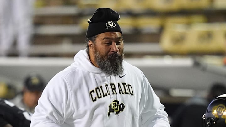 Nov 22, 2025; Boulder, Colorado, USA; Colorado Buffaloes defensive line assistant coach Domata Peko before the game against the Arizona State Sun Devils at Folsom Field. Mandatory Credit: Ron Chenoy-Imagn Images Nov 22, 2025; Boulder, Colorado, USA; Colorado Buffaloes defensive line assistant coach Domata Peko before the game against the Arizona State Sun Devils at Folsom Field. Mandatory Credit: Ron Chenoy-Imagn Images