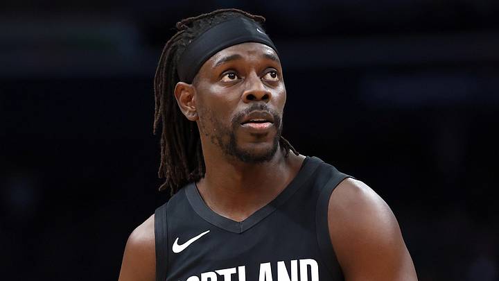 Jan 27, 2026; Washington, District of Columbia, USA; Portland Trail Blazers guard Jrue Holiday (5) looks on during the first half against the Washington Wizards at Capital One Arena. Mandatory Credit: Daniel Kucin Jr.-Imagn Images