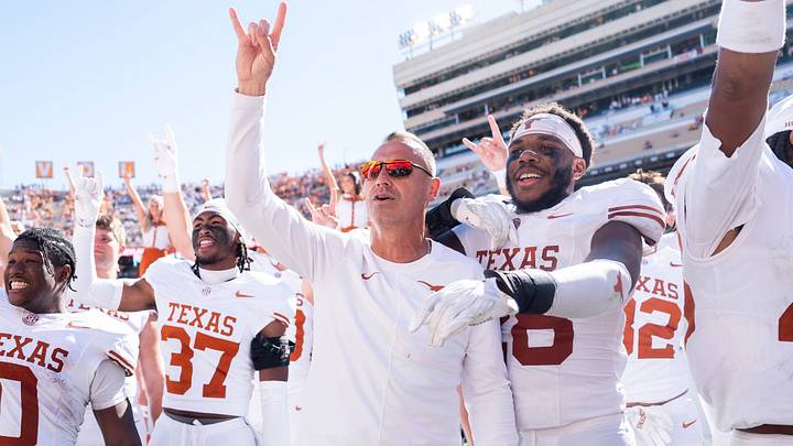 Texas Longhorns head coach Steve Sarkisian sings “The Eyes of Texas” with his team after a college football game between Tennessee and Texas at Neyland Stadium in Knoxville, Tenn. on Sept. 26, 2026. Texas Longhorns head coach Steve Sarkisian sings “The Eyes of Texas” with his team after a college football game between Tennessee and Texas at Neyland Stadium in Knoxville, Tenn. on Sept. 26, 2026.