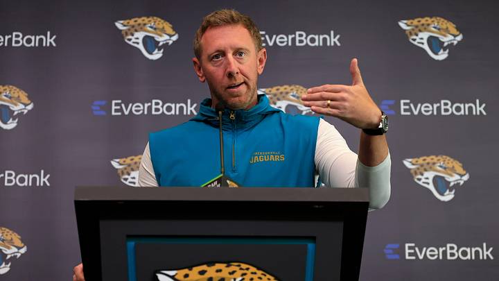 Jacksonville Jaguars head coach Liam Coen speaks during a press conference at the Miller Electric Center, Monday, April 20, 2026 in Jacksonville, Fla. Jacksonville Jaguars head coach Liam Coen speaks during a press conference at the Miller Electric Center, Monday, April 20, 2026 in Jacksonville, Fla.