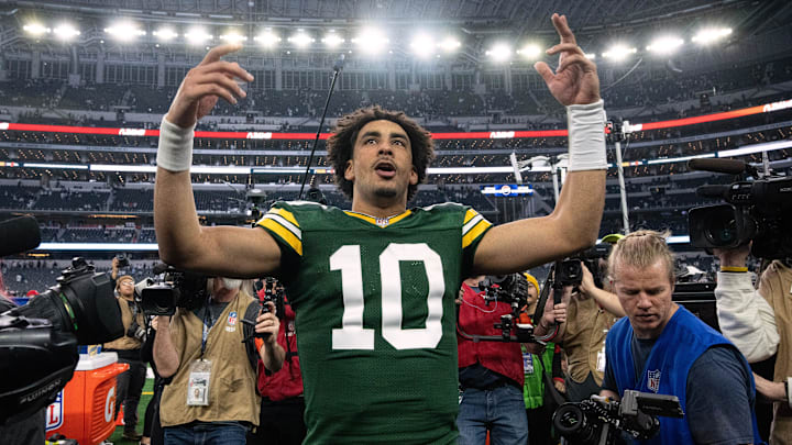 Green Bay Packers quarterback Jordan Love leaves the field after their wild card playoff win at Dallas on January 14, 2024.