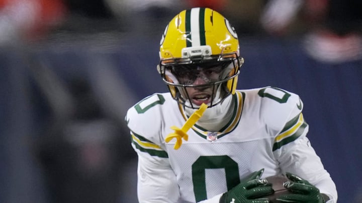 Green Bay Packers wide receiver Matthew Golden runs for yards during the wild-card game at the Chicago Bears.