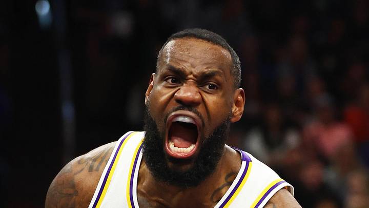 Feb 25, 2024; Phoenix, Arizona, USA; Los Angeles Lakers forward LeBron James (23) reacts as he celebrates a slam dunk against the Phoenix Suns at Footprint Center. Mandatory Credit: Mark J. Rebilas-Imagn Images Feb 25, 2024; Phoenix, Arizona, USA; Los Angeles Lakers forward LeBron James (23) reacts as he celebrates a slam dunk against the Phoenix Suns at Footprint Center. Mandatory Credit: Mark J. Rebilas-Imagn Images