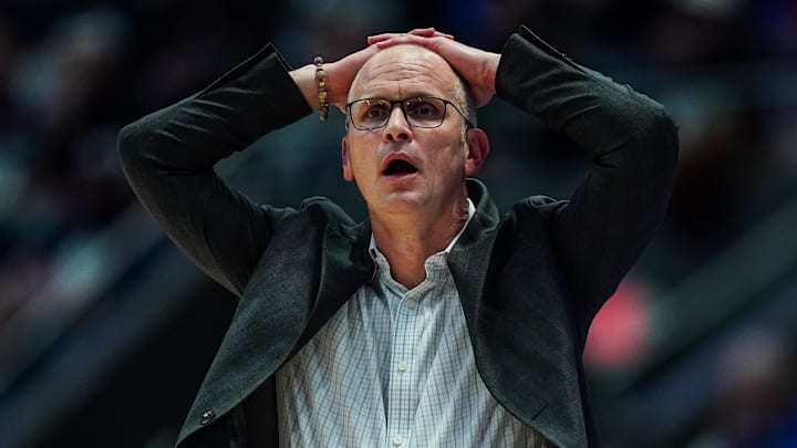 Dec 16, 2025; Storrs, Connecticut, USA; UConn Huskies head coach Dan Hurley watches from the sideline as they take on the Butler Bulldogs at Harry A. Gampel Pavilion. Mandatory Credit: David Butler II-Imagn Images Dec 16, 2025; Storrs, Connecticut, USA; UConn Huskies head coach Dan Hurley watches from the sideline as they take on the Butler Bulldogs at Harry A. Gampel Pavilion. Mandatory Credit: David Butler II-Imagn Images