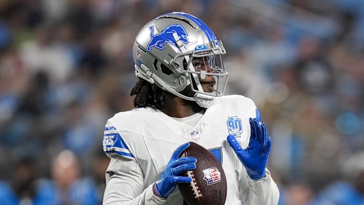 Aug 25, 2023; Charlotte, North Carolina, USA; Detroit Lions quarterback Teddy Bridgewater (17) drops back to pass during the second quarter against the Carolina Panthers at Bank of America Stadium. Mandatory Credit: Jim Dedmon-Imagn Images