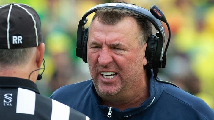 Illinois football coach Bret Bielema took a shot at Jim Harbaugh and the former Michigan man's comments about integrity and truth telling.