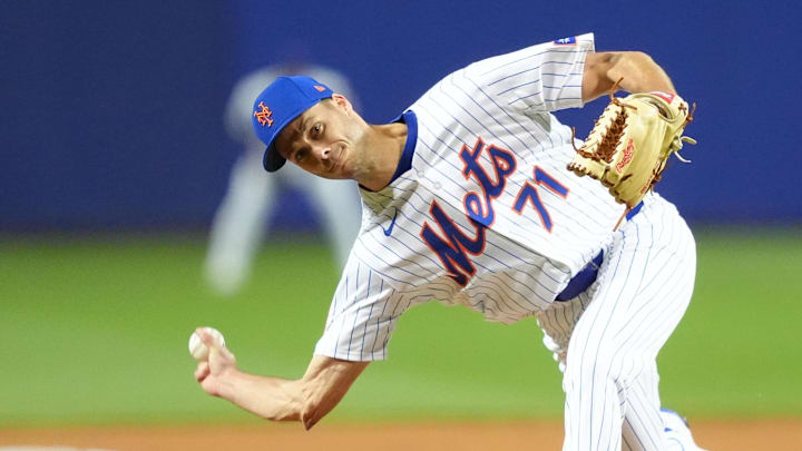 Aug 17, 2025; Williamsport, Pennsylvania, USA; New York Mets relief pitcher Tyler Rogers (71) throws a pitch against the Seattle Mariners in the ninth inning at Journey Bank Ballpark at Historic Bowman Field. Mandatory Credit: Kyle Ross-Imagn Images