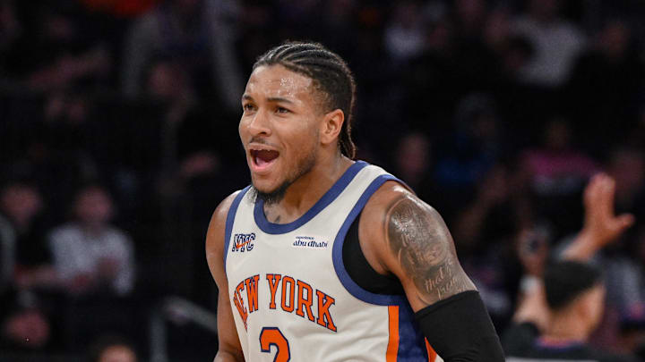 Jan 17, 2026; New York, New York, USA; New York Knicks guard Miles McBride (2) reacts during the second half against the Phoenix Suns at Madison Square Garden. Mandatory Credit: John Jones-Imagn Images