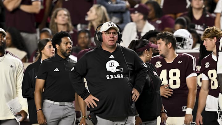 Texas A&M Aggies head coach Mike Elko looks on during the third quarter against the Florida Gators at Kyle Field.