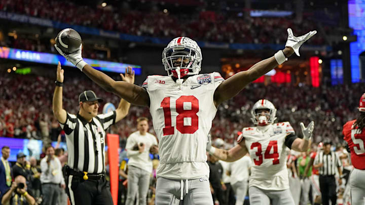 Dec 31, 2022; Atlanta, Georgia, USA; Ohio State Buckeyes wide receiver Marvin Harrison Jr. (18)