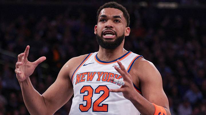 Feb 19, 2026; New York, New York, USA; New York Knicks center Karl-Anthony Towns (32) reacts during the first half against Detroit Pistons at Madison Square Garden. Mandatory Credit: Vincent Carchietta-Imagn Images Feb 19, 2026; New York, New York, USA; New York Knicks center Karl-Anthony Towns (32) reacts during the first half against Detroit Pistons at Madison Square Garden. Mandatory Credit: Vincent Carchietta-Imagn Images