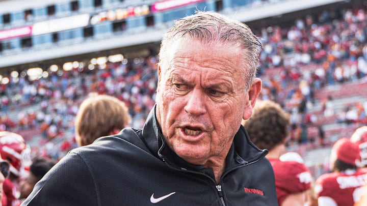 Sam Pittman on the field postgame after losing to the Texas Longhorns 20-10