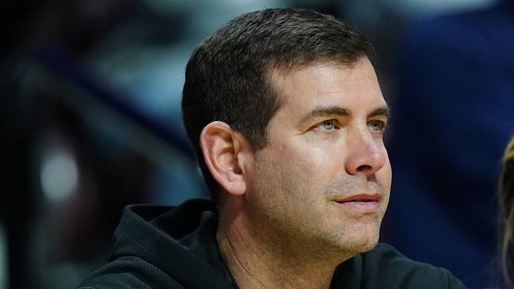 Mar 9, 2025; Uncasville, CT, USA; Boston Celtics general manager Brad Stevens on the sideline as the UConn Huskies take on the Villanova Wildcats in the second half at Mohegan Sun Arena. Mandatory Credit: David Butler II-Imagn Images