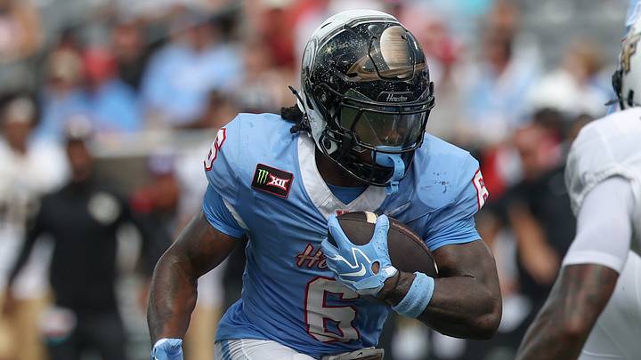 Oct 3, 2026; Houston, Texas, USA; Houston Cougars running back Re'shaun Sanford II (6) runs with the ball during the game against the UCF Knights at TDECU Stadium. Mandatory Credit: Troy Taormina-Imagn Images Oct 3, 2026; Houston, Texas, USA; Houston Cougars running back Re'shaun Sanford II (6) runs with the ball during the game against the UCF Knights at TDECU Stadium. Mandatory Credit: Troy Taormina-Imagn Images