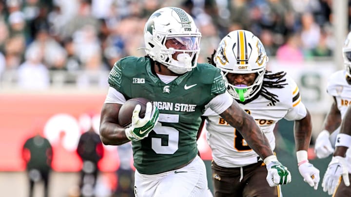 Michigan State's Makhi Frazier runs for a gain against Western Michigan during the first quarter on Friday, Aug. 29, 2025, in East Lansing. Michigan State's Makhi Frazier runs for a gain against Western Michigan during the first quarter on Friday, Aug. 29, 2025, in East Lansing.