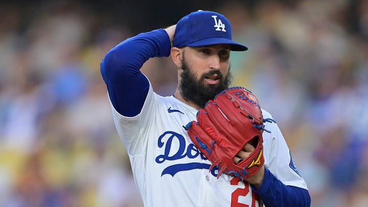 Los Angeles Dodgers pitcher Tony Gonsolin (26) reacts Los Angeles Dodgers pitcher Tony Gonsolin (26) reacts