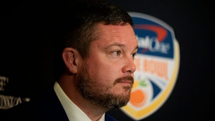 Oregon head coach Dan Lanning during the head coaches press conference ahead of Orange Bowl on Dec. 31, 2025, in Dania Beach, Florida.