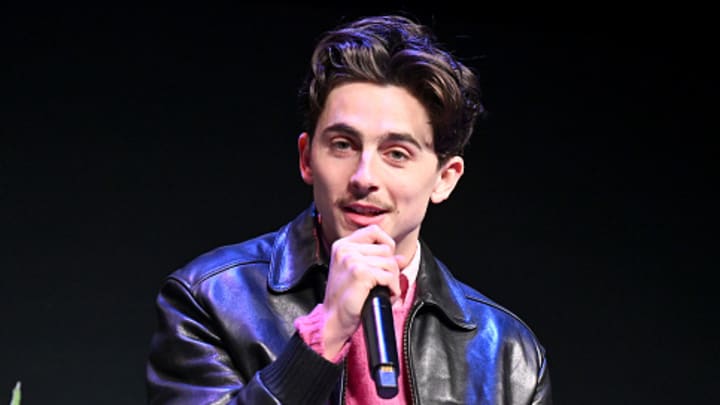 Actor Timothee Chalamet speaks at a screening of "A Complete Unknown" in Atlanta, Georgia.