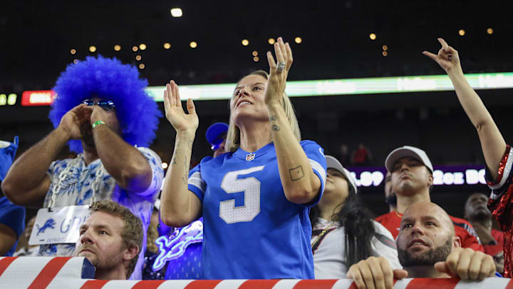 Fans cheer as the Detroit Lions play the Houston Texans in the second half at NRG Stadium
