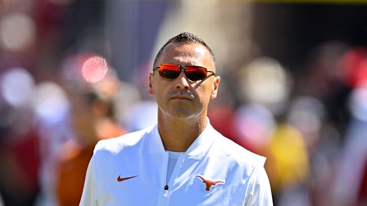 Texas Longhorns head coach Steve Sarkisian looks on before the game against the Oklahoma Sooners at Cotton Bowl.