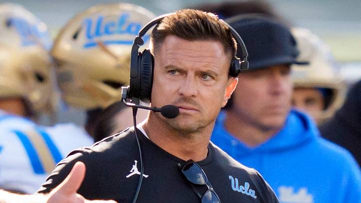 UCLA head coach Bob Chesney takes a timeout as the Oregon Ducks host the UCLA Bruins on Oct. 10, 2026, at Autzen Stadium in Eugene, Oregon. UCLA head coach Bob Chesney takes a timeout as the Oregon Ducks host the UCLA Bruins on Oct. 10, 2026, at Autzen Stadium in Eugene, Oregon.