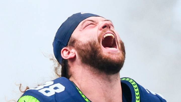 Seattle Seahawks fullback Brady Russell exits the tunnel during player introductions before a game against the LA Chargers. Seattle Seahawks fullback Brady Russell exits the tunnel during player introductions before a game against the LA Chargers.