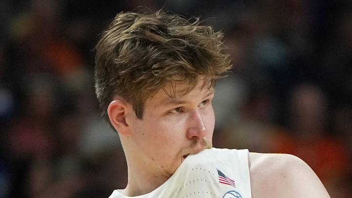 Mar 19, 2026; Greenville, SC, USA; North Carolina Tar Heels center Henri Veesaar (13) bites his jersey against the VCU Rams in the second half of a first round game of the men's 2026 NCAA Tournament at Bon Secours Wellness Arena. Mandatory Credit: Bob Donnan-Imagn Images