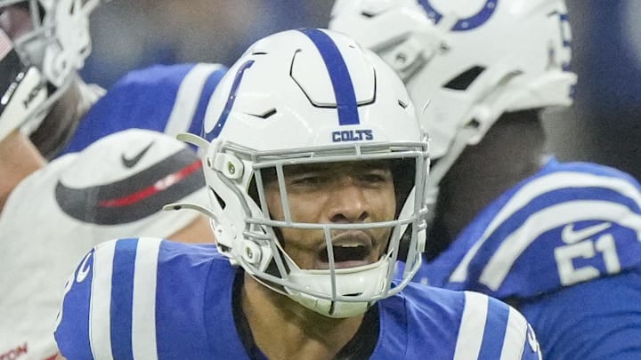 Indianapolis Colts safety Nick Cross reacts after making a stop