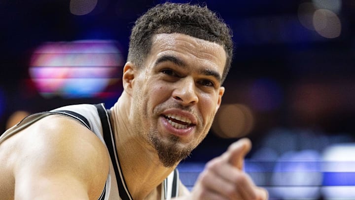Dec 23, 2025; Philadelphia, Pennsylvania, USA; Brooklyn Nets forward Michael Porter Jr. (17) reacts in the direction of fans during the second quarter against the Philadelphia 76ers at Xfinity Mobile Arena. Mandatory Credit: Bill Streicher-Imagn Images